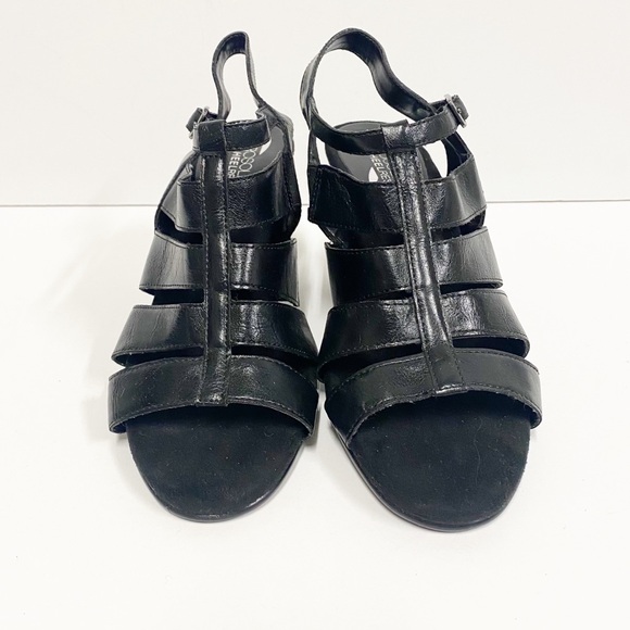 Aerosoles Heelrest Black Strappy Leather Open Toe Heels - Picture 2 of 7